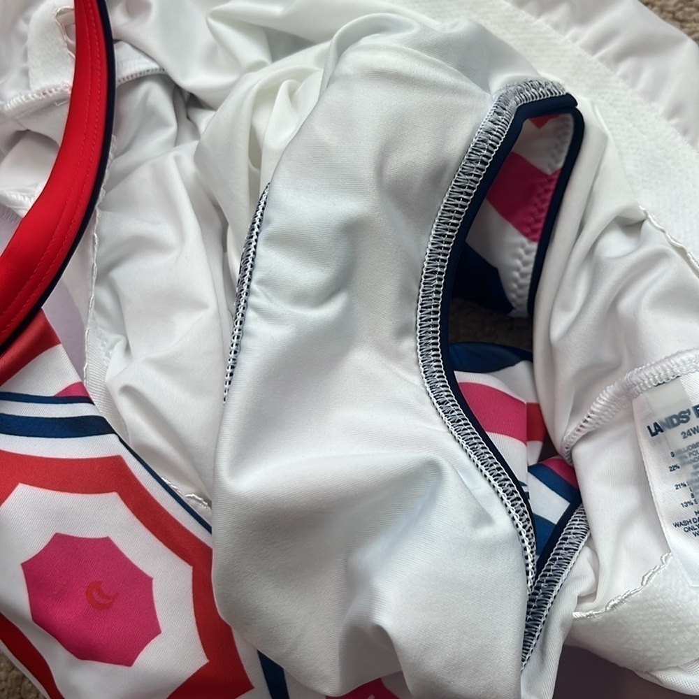 Lands' End Pink and Blue Geometric One Piece Swimsuit - Picture 9 of 10